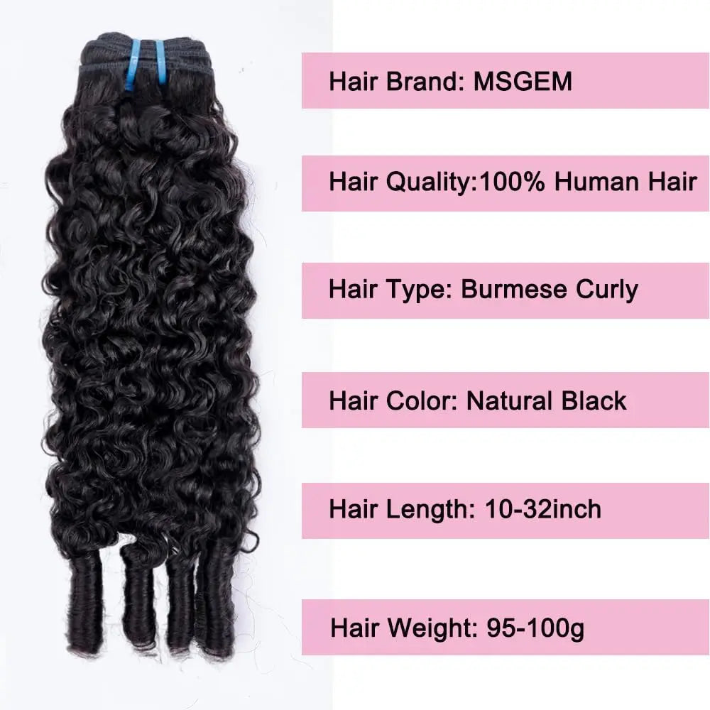 34 36 38 40 Inches Burmese Curly Human Hair Bundles Black Color Wavy Raw Virgin Hair Weave Extensions Human Hair 3/4 Bundles