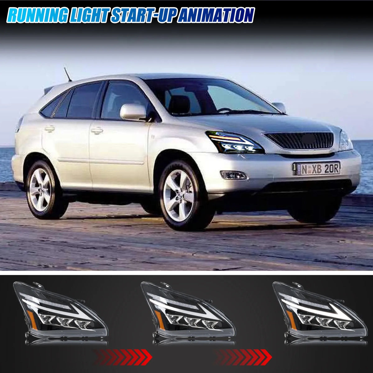 LED Headlights for Lexus RX330 RX350 RX400h 2004-2009 Projector DRL Sequential Turn Signal Front Lamps Assembly