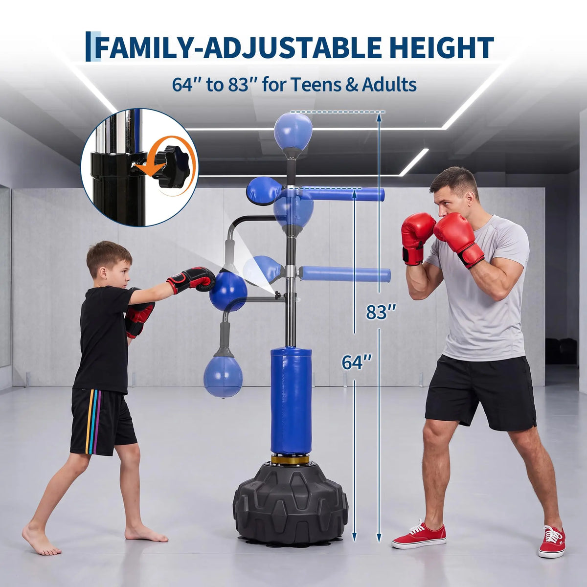 Height Adjustable Freestanding Boxing Bar With Swivel Bar And 2 Speed Balls Ideal For Adult MMA And Muay Thai Training Improves Dodging Reflexes And Punch Accuracy