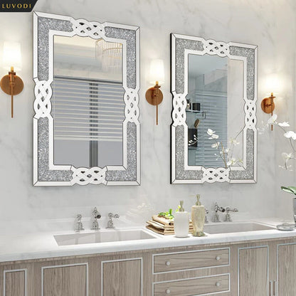 LUVODI Wall Decorative Mirror Silver Crystal Crush Glass Mirror for Living Room/Bed/Dining Room/Bath Room Decor