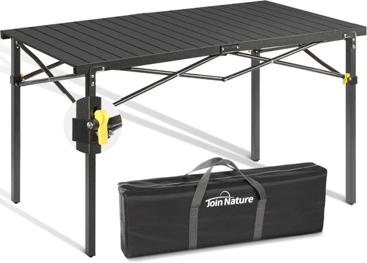 Portable Foldable Camp Table for 2-6 People, Aluminum Roll-Up Top, 220 Lbs Capacity, Black