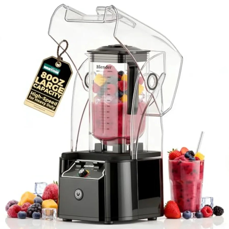 Commercial kitchen blender with stainless steel housing, black color, 2200W ultra-quiet motor and self-cleaning function