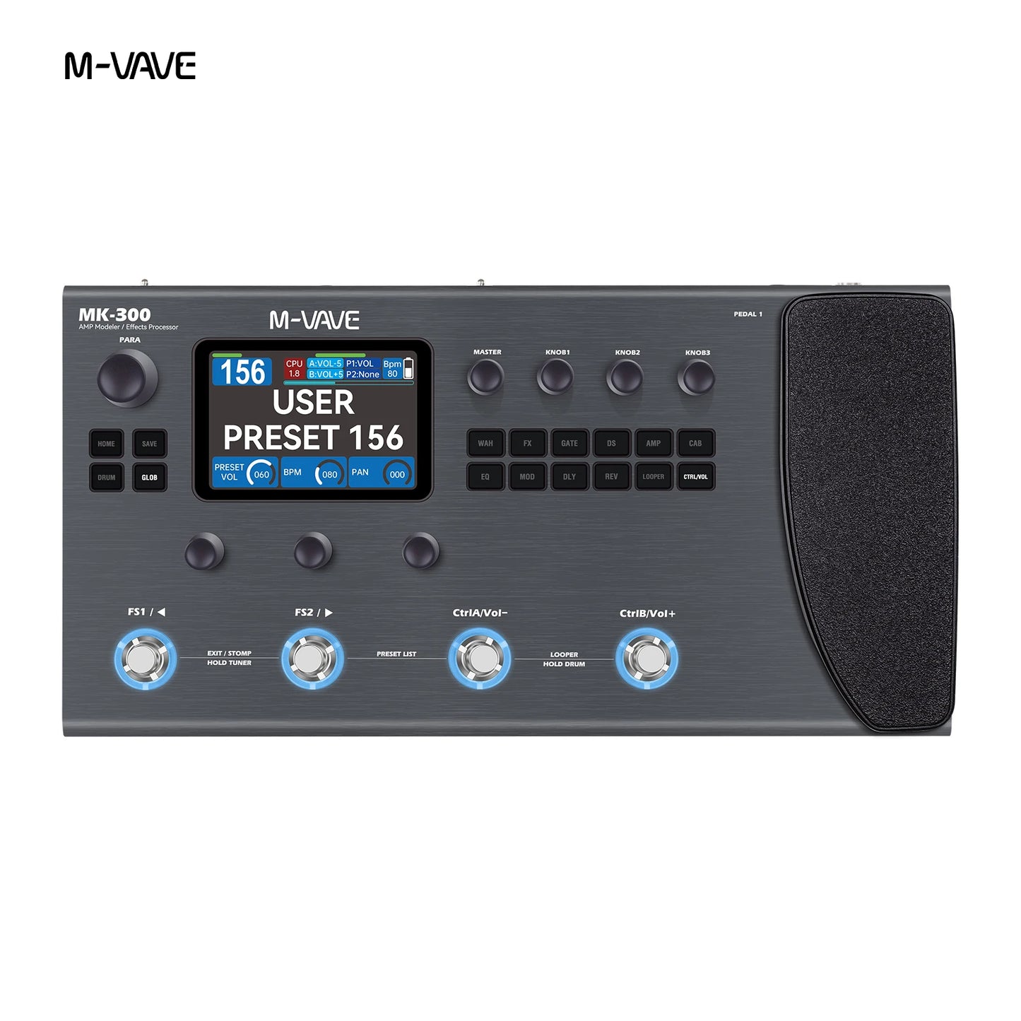 M-VAVE MK300 Guitar Multi-Effects Processor 120 Amps 360 Effects 3.5" Touchscreen 10H Battery Stereo Looper for Stage Studio