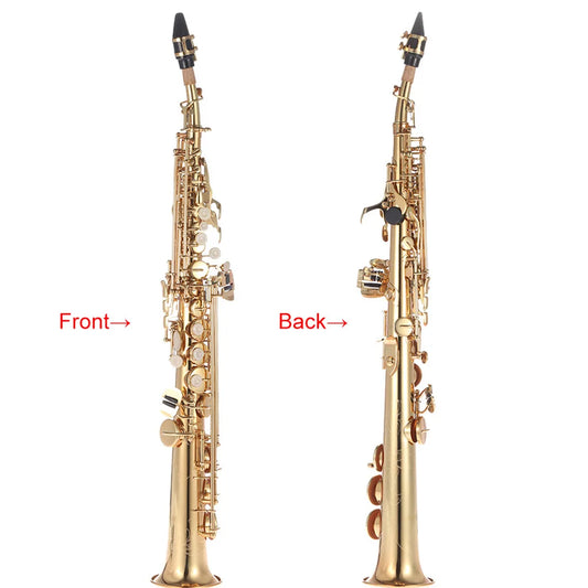 NEW Brass Straight Soprano Sax Saxophone Bb B Flat Woodwind Instrument Nature Shell Key Carve Pattern with Carrying Case Gloves