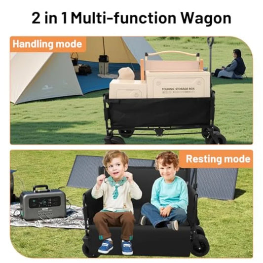 Collapsible Heavy Duty Wagon Bench Love Seat with Big Wheels for Sand Camping Shopping Sports - 500 LBS Capacity Durable Fabric