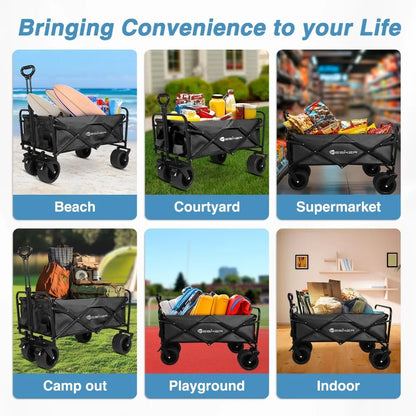 Foldable Wagon - 300lbs Collapsible Garden Carts with All Terrain Wheels for Outdoor Camping Sports Shopping Gardening - Heavy