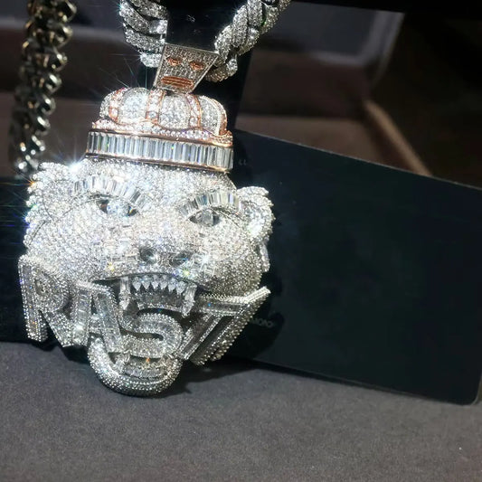 Luxurious Design Lion Head Letter Combination Pendant Necklace, Crown Jewelry, Perfect Holiday/Birthday Gift for Boyfriends