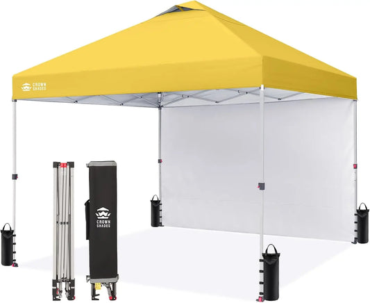10x10 Pop Up Canopy with Side Wall - Easy Setup Beach Tent for Outdoor Events, Camping & Parties - Yellow