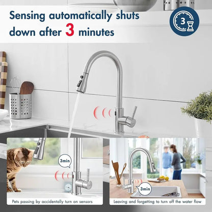 Touchless Kitchen Faucet with Pull Down Sprayer Motion Sensor Hands-Free Smart Activated Brushed Nickel Sink Faucets