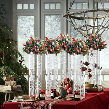 8PCS Acrylic Flower Stand with Crystals Beads for Wedding 31.5 inch Geometric Vase for Tables Column Floral Vase Display Holder