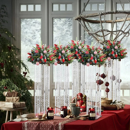 8PCS Acrylic Flower Stand with Crystals Beads for Wedding 31.5 inch Geometric Vase for Tables Column Floral Vase Display Holder