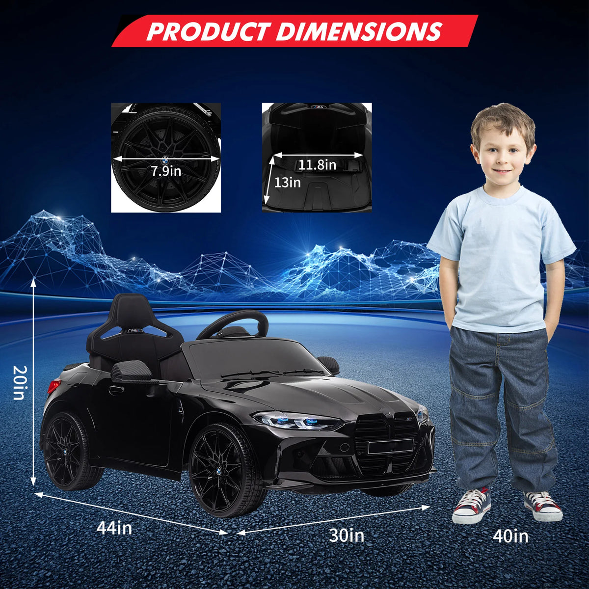 12V Kids Electric Ride On Car - Remote Control, 3 Speeds, LED Lights, MP3 Player, USB, Wireless Connectivity, Suspension System, Battery Powered Toy Vehicle for Toddlers