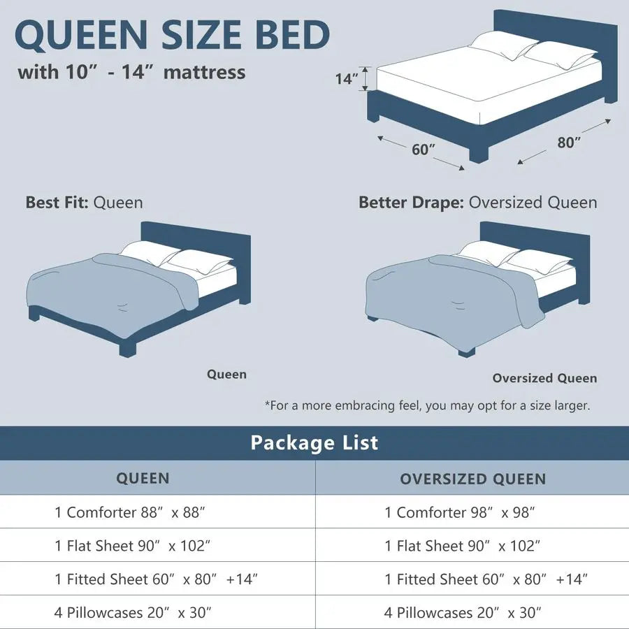 Queen Comforter Set Black, 7 Pieces Bed in a Bag, Black Comforter Queen Size, All Season Bedding Sets with Stitch Quilted Comfor