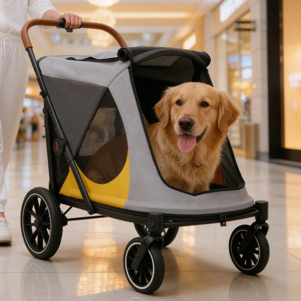 Foldable Pet Dog Stroller Rolling Dog Travel Carrier Pet Stroller Jogger Cart with Removable Cushion and Cup Holder Up to 42kg
