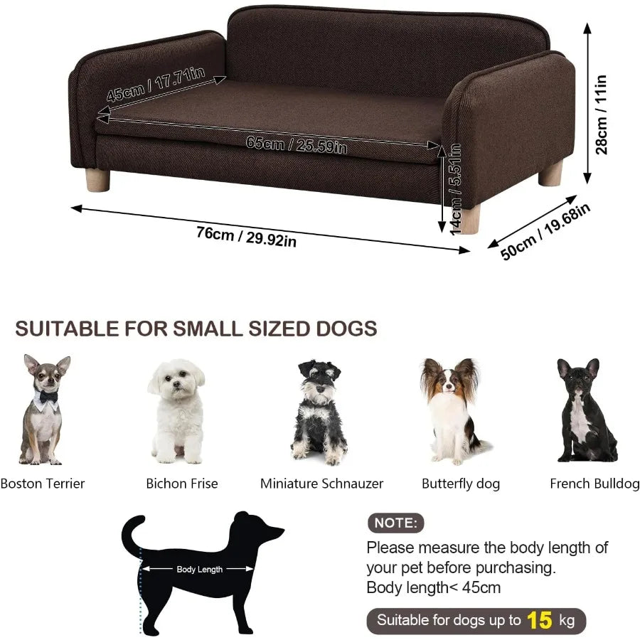 Big Sized Dog Bed with Wooden Frame for Large Medium Pets - Premium Linen Fabric Pet Sofa Couch with Washable Cushion Ideal for