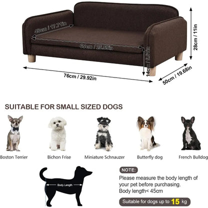 Big Sized Dog Bed with Wooden Frame for Large Medium Pets - Premium Linen Fabric Pet Sofa Couch with Washable Cushion Ideal for