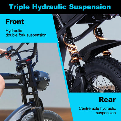 VDL Mountain Electric Bike , 16" Fat Tire Ebike, Wider Seat 800W Peak Motor, Removable Battery, Front Fork Suspension