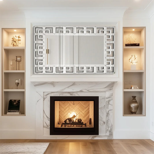 Modern Decorative Mirror for Wall Silver Rectangular Accent Mirror with Beveled Glass Edge for Hallway, Living Room