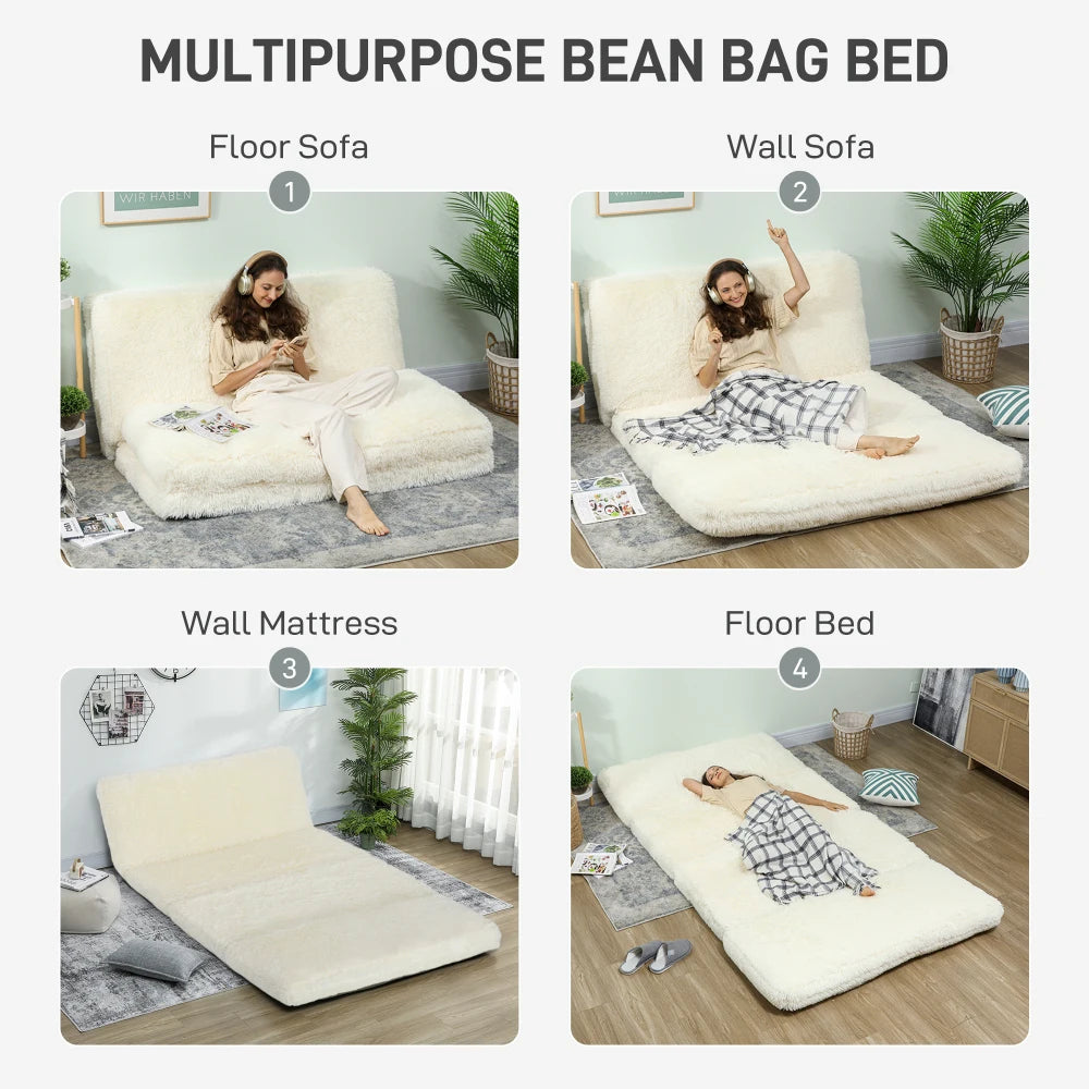 Ultra Soft Furry Lazy Floor Sofa, Convertible Floor Bed for Reading Movie Time, High Density Foam Filling, Space Saving Floor Seating for Apartment