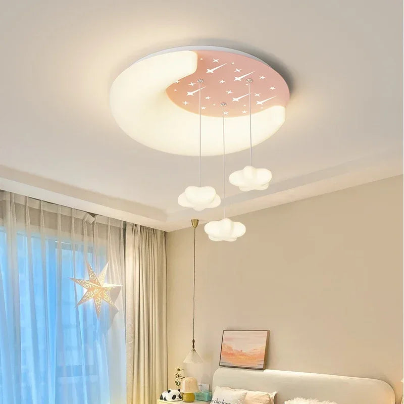 Nordic Moon Star Design Cream Style Led Ceiling Lamp Dimmable for Child Bedroom Study Home Decor Acrylic Hanging Light Fixture