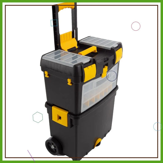 Foldable Rolling Tool Box with Wheels, Removable Top, and Multiple Compartments for Easy Tool Storage