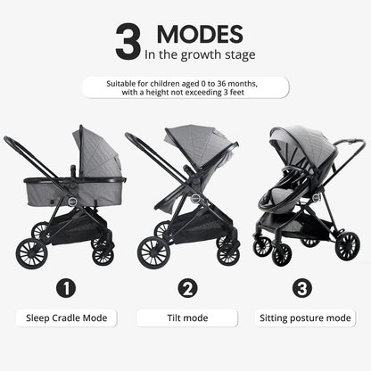 Baby Stroller 2-in-1, Foldable newborn stroller, can be pushed in both directions,Suitable for aged 0-3, outdoor camping vehicle