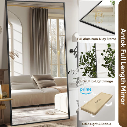 Full Length Mirror, 78"x38" Floor Mirror with Stand, Hanging Mounted Mirrors for Bedroom, Living Room, Dining Room,  Rect