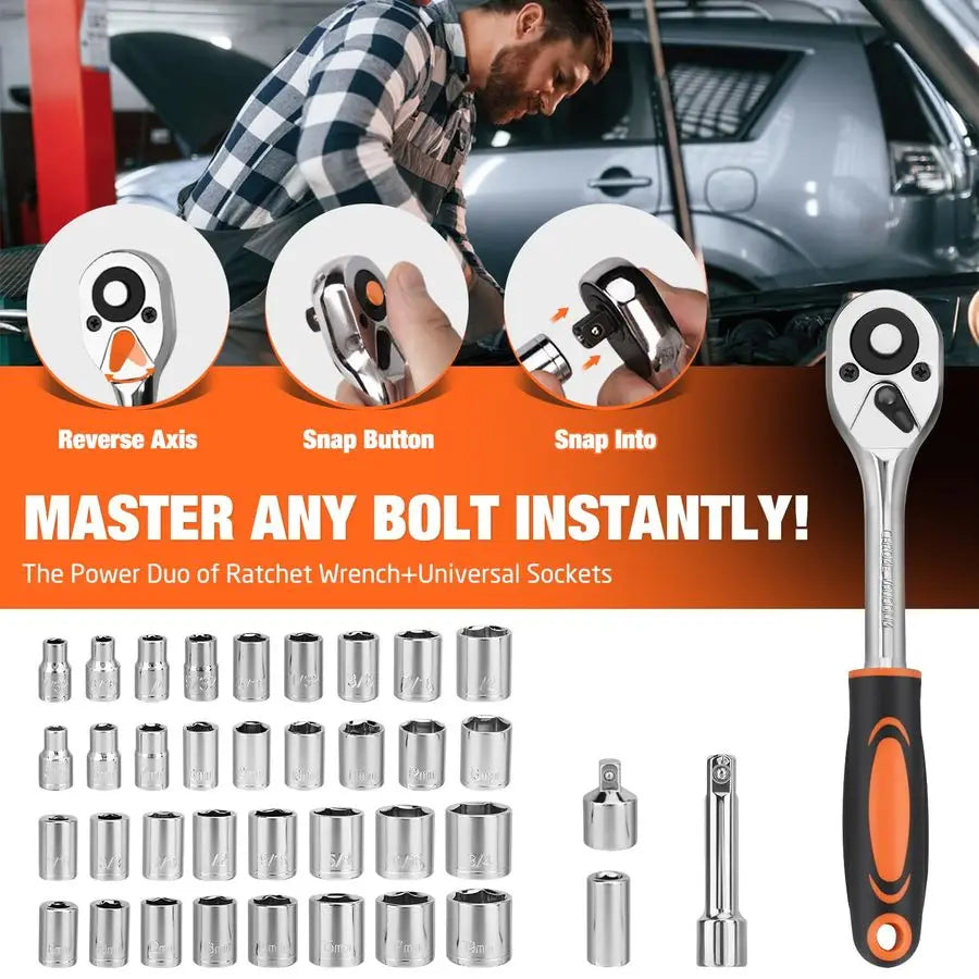 Tool Set General Household Hand Tool Kit with Plastic Toolbox Storage Case for Men, Home Repair, DIY Projects