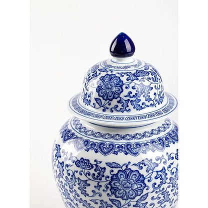 15 Blue & White Porcelain Ginger Jar - Decorative Chinoiserie Vase for Home, Office, Flowers