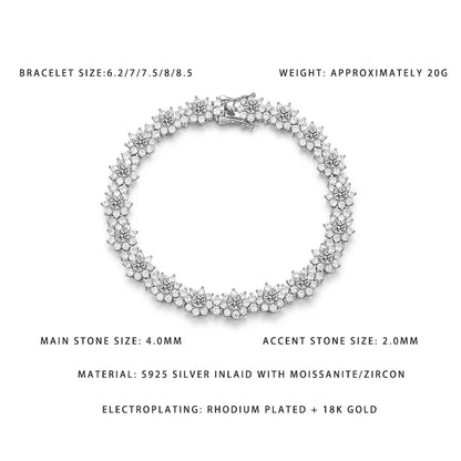 Sparkling Sunflower Bracelet S925 Silver 4.0MM Main Stone 6-8.5 Adjustable Sizes Luxury Jewelry