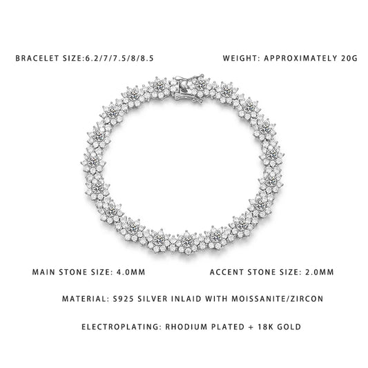 Sparkling Sunflower Bracelet S925 Silver 4.0MM Main Stone 6-8.5 Adjustable Sizes Luxury Jewelry