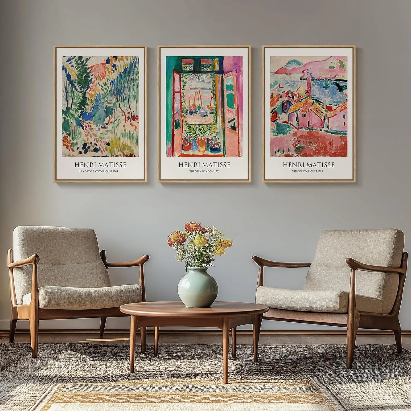 Large Framed Abstract Wall Art Set of 3, Colorful Retro Canvas Paintings for Living Room or Office, 24x36 Inches