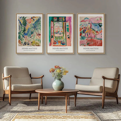 Large Framed Abstract Wall Art Set of 3, Colorful Retro Canvas Paintings for Living Room or Office, 24x36 Inches