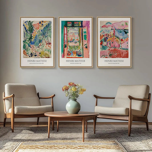Large Framed Abstract Wall Art Set of 3, Colorful Retro Canvas Paintings for Living Room or Office, 24x36 Inches