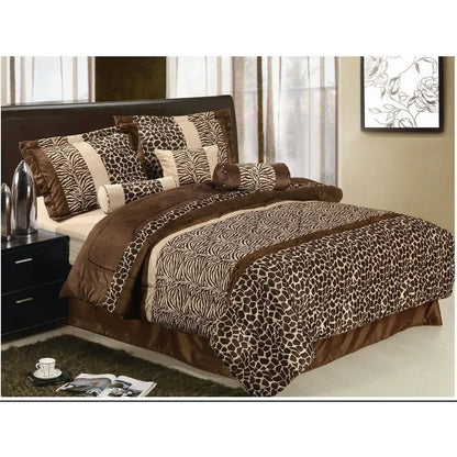 Queen Size Brown Animal Print Zebra, Giraffe Comforter Set, Microfiber Bedding - Perfect for Bedroom or Guest Room