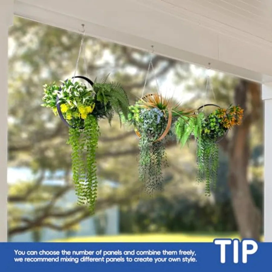 Fake Hanging Plants 4Pcs Artificial Hanging Flower Basket with Black Frame, Greenery Floral for Home Living Room Wall Decor Wed