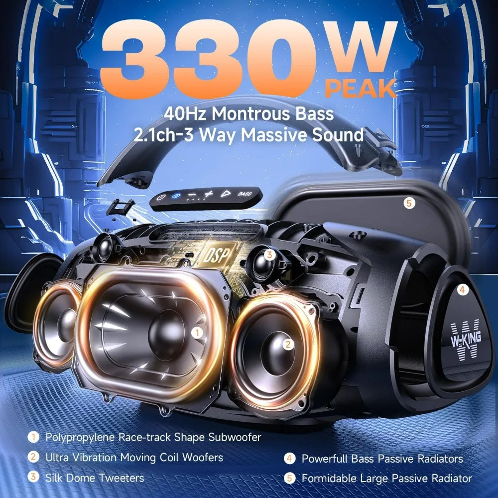 High-Volume Boom Box X20: 330W Peak Power, 7.5-Inch Subwoofer, 2.1 Channel, Waterproof Bluetooth Speaker