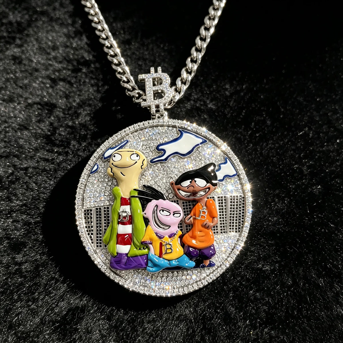3D Cartoon Character Pendant Shining Synthetic Zircon Multi Color Enamel Hip Hop Medal Pendant Luxury Jewelry Anniversary Commem