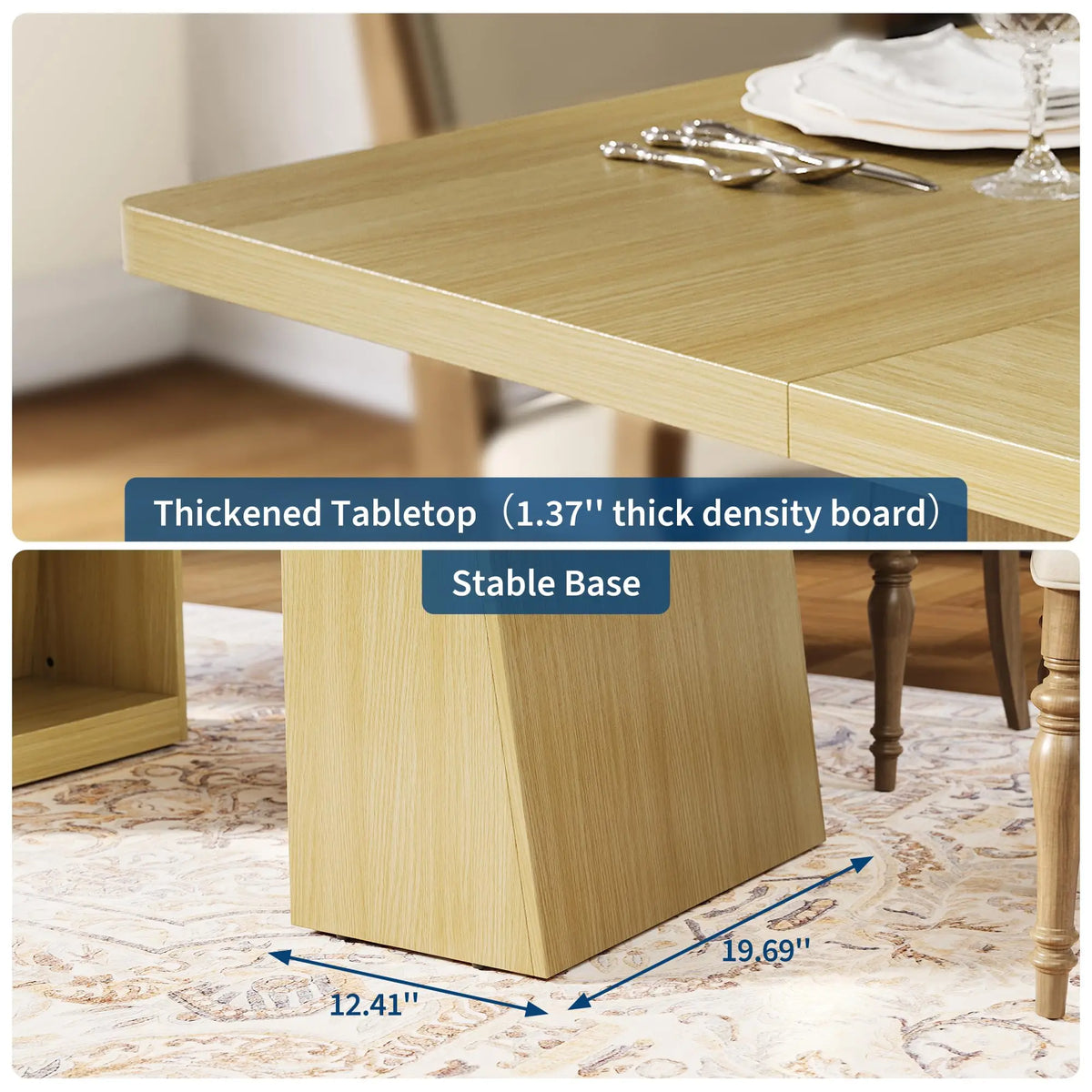 71 Inch Rectangular Dining Table For 4-8, Wooden Kitchen Dinner Table With Hidden Storage Shelf For Dining Room Home Office