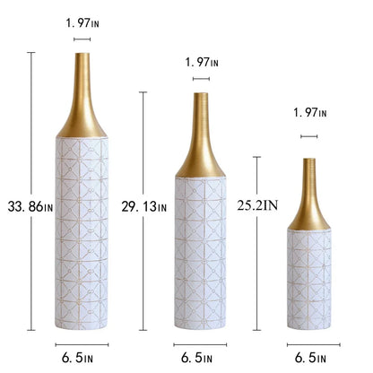 Glazed Metal Vases Home Decoration Set 3 White 24in/28.7in/33.5in Height Elegant Living Room Floor Decor Shipping From The USA