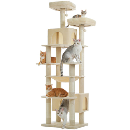 81 Inches Cat Tree Tower with Oversized Hammock&Perches, Two Condos, XL Extra Large Condo with 7 Scratching Posts for Large Cats