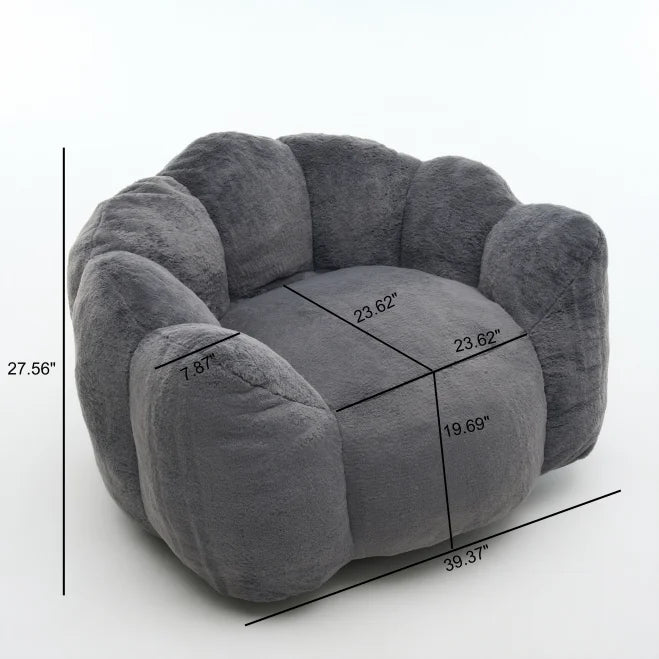 Large Petal Cloud Lounge Chair, Artificial Rabbit Velvet Lazy Sofa, Cozy Wrap-Arm Single Seat for Bedroom, Living Room & Gaming