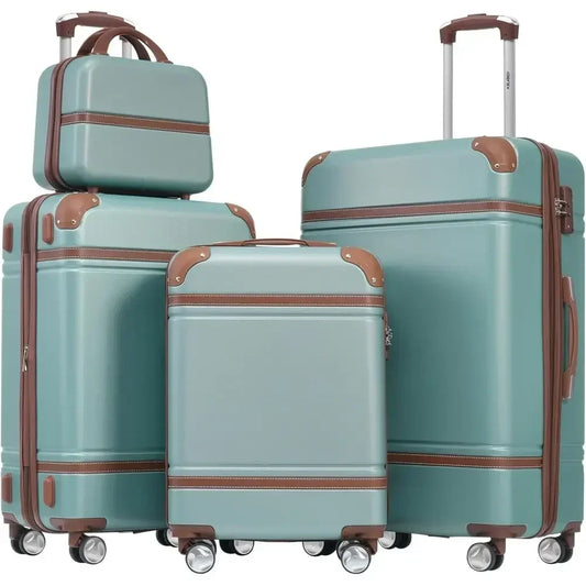 3-Piece Vintage Hardshell Luggage Set with Wheels, Expandable, Airline Approved (Blue Green, 20+24+28)