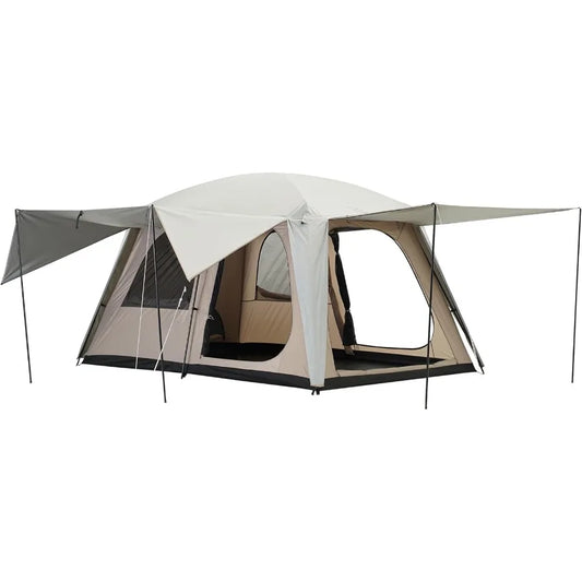 46 Person Large Family Cabin Tent with 3 Doors and 2 Rooms Double Layer Waterproof Portable Glamping Tent for Outdoor Camping H
