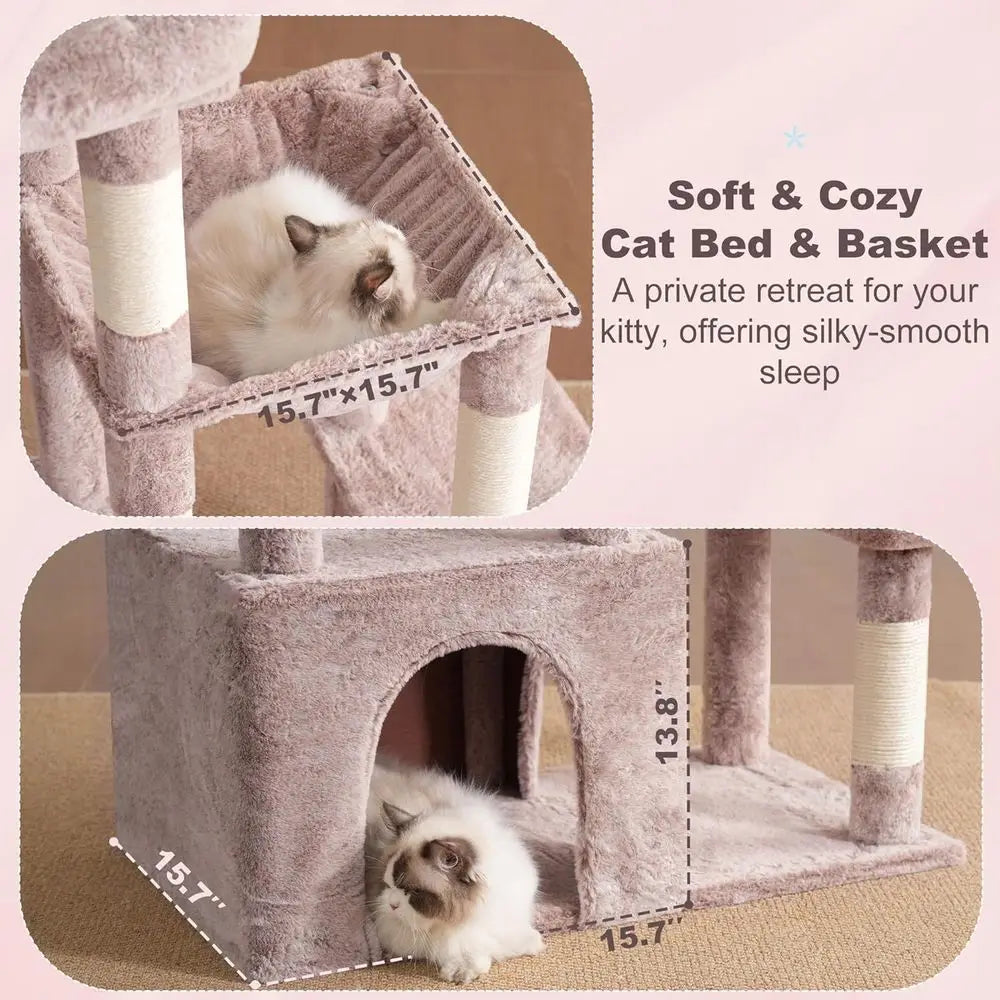 Heybly Heavy Duty Cat Tree, Tower or Indoor Cats Large Adult, Tall Cat Condo House with Extra-Large Baseboard, Multi-Level Plush
