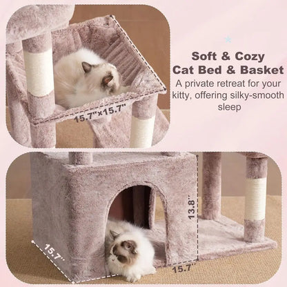 Heybly Heavy Duty Cat Tree, Tower or Indoor Cats Large Adult, Tall Cat Condo House with Extra-Large Baseboard, Multi-Level Plush