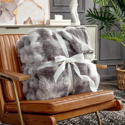 Cozy Faux Fur Throw Blanket for Couch, Soft Plush Thick 50x60 Inches Tie-dye Taupe