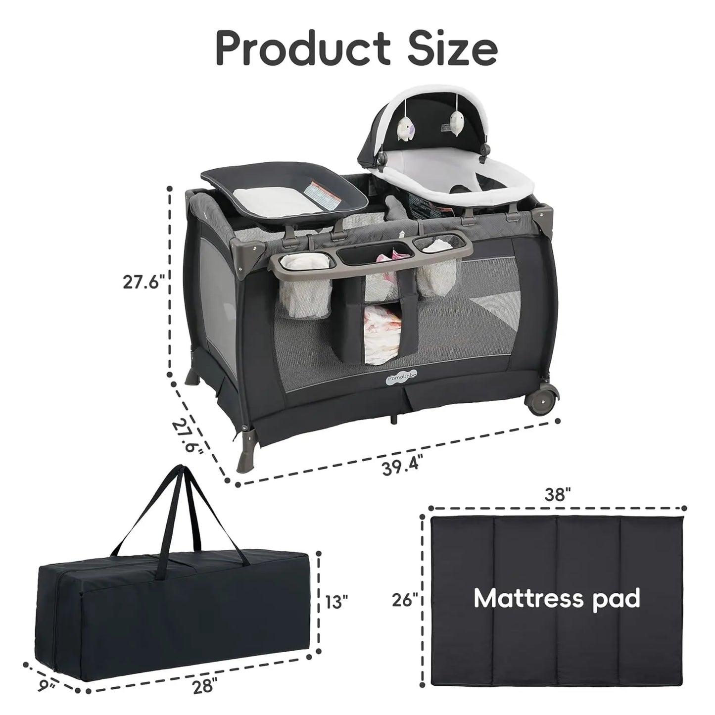 Playard Portable Playard Foldable Playpen for Baby and Toddler Portable Crib Mattress Diaper Changer for Newborn (Grey)