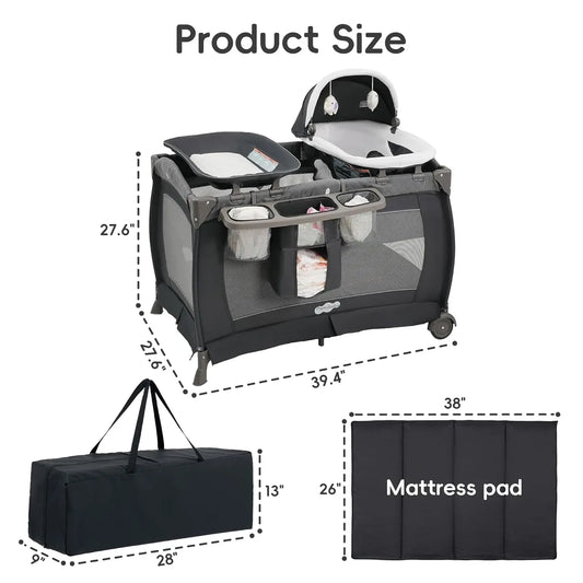 Playard Portable Playard Foldable Playpen for Baby and Toddler Portable Crib Mattress Diaper Changer for Newborn (Grey)