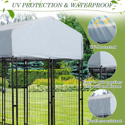 Outdoor Dog Kennel for Large Dogs, 8x4x6 FT Dog Enclosure with Waterproof, Heavy Duty Welded Wire Steel Dog Playpen Fence with